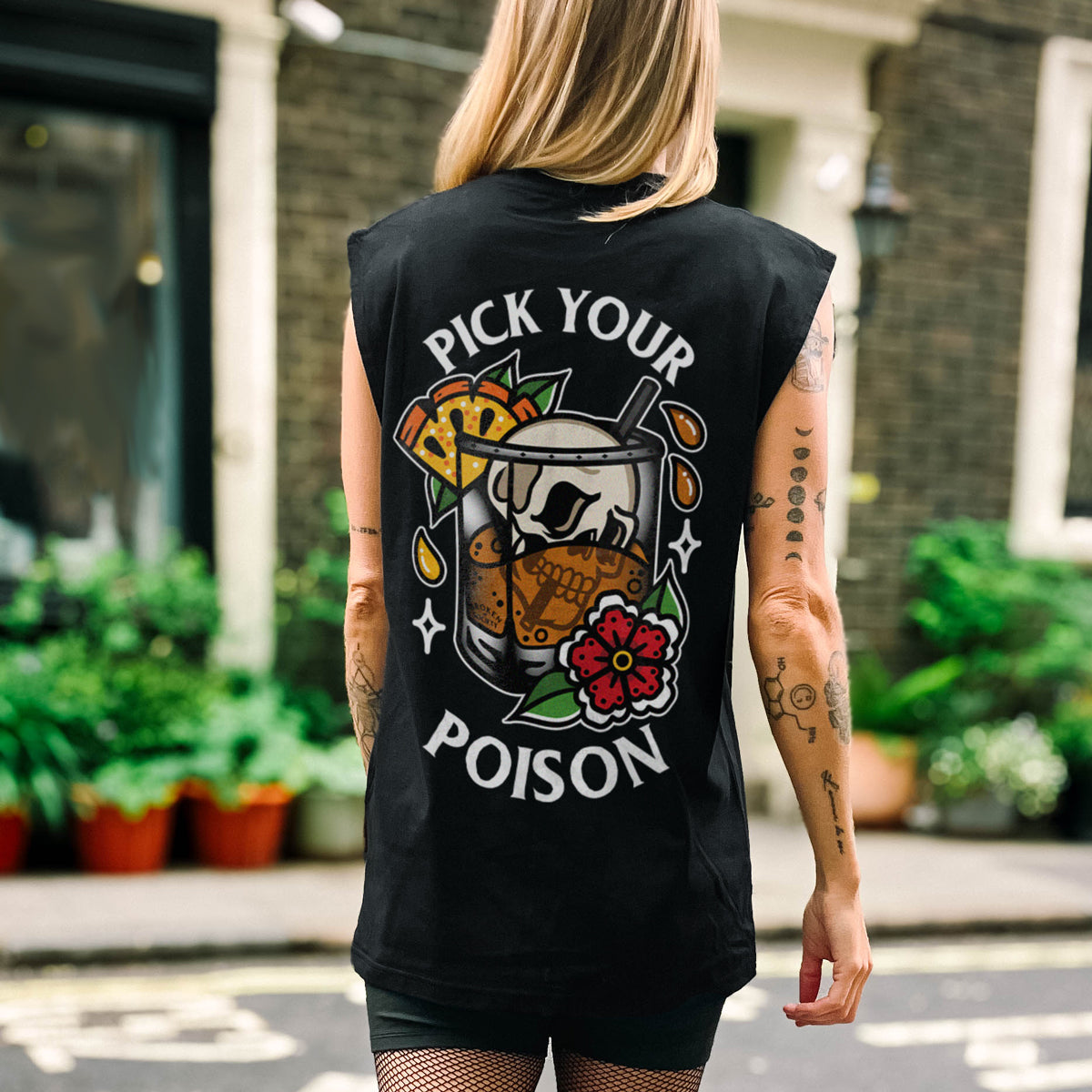 Pick Your Poison Sleeveless T-Shirt (Unisex)-Tattoo Clothing, Tattoo Sleeveless T-Shirt, EP01S-Broken Society