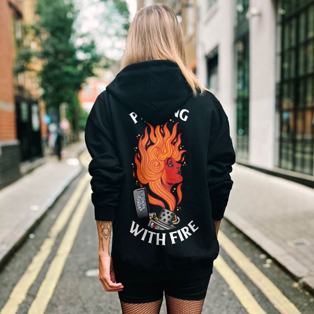 Playing With Fire Hoodie (Unisex)-Tattoo Clothing, Tattoo Hoodie, JH001-Broken Society