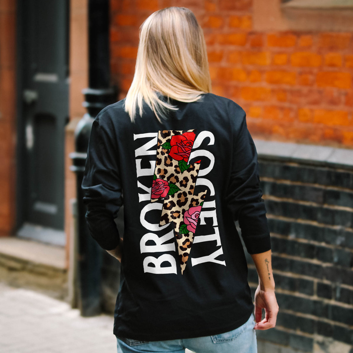 Roses And Animal Print Long Sleeve T-Shirt (Unisex)-Tattoo Clothing, Tattoo Long Sleeve T-Shirt, EP185L-Broken Society