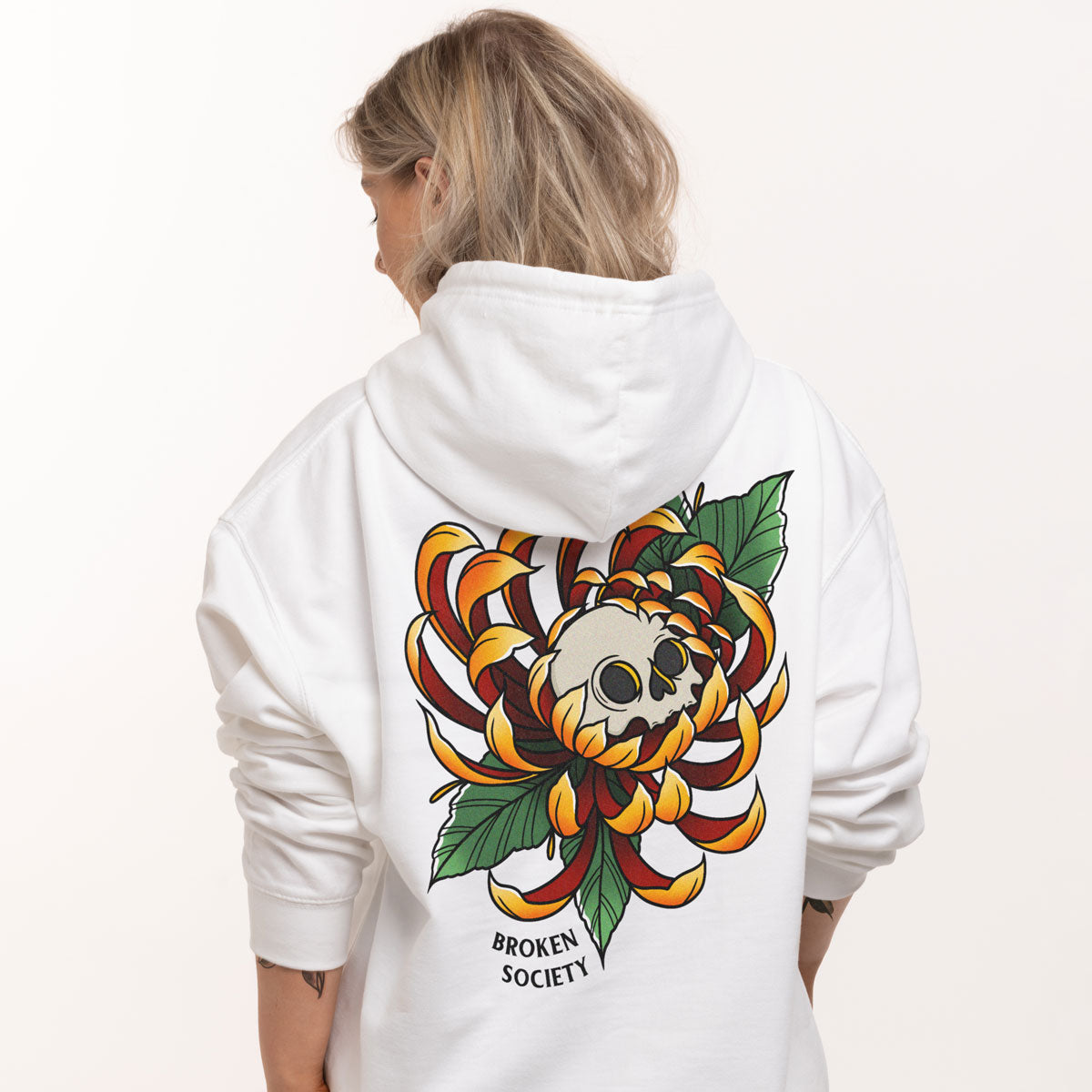 Skull Flower Hoodie (Unisex)-Tattoo Clothing, Tattoo Hoodie, JH001-Broken Society