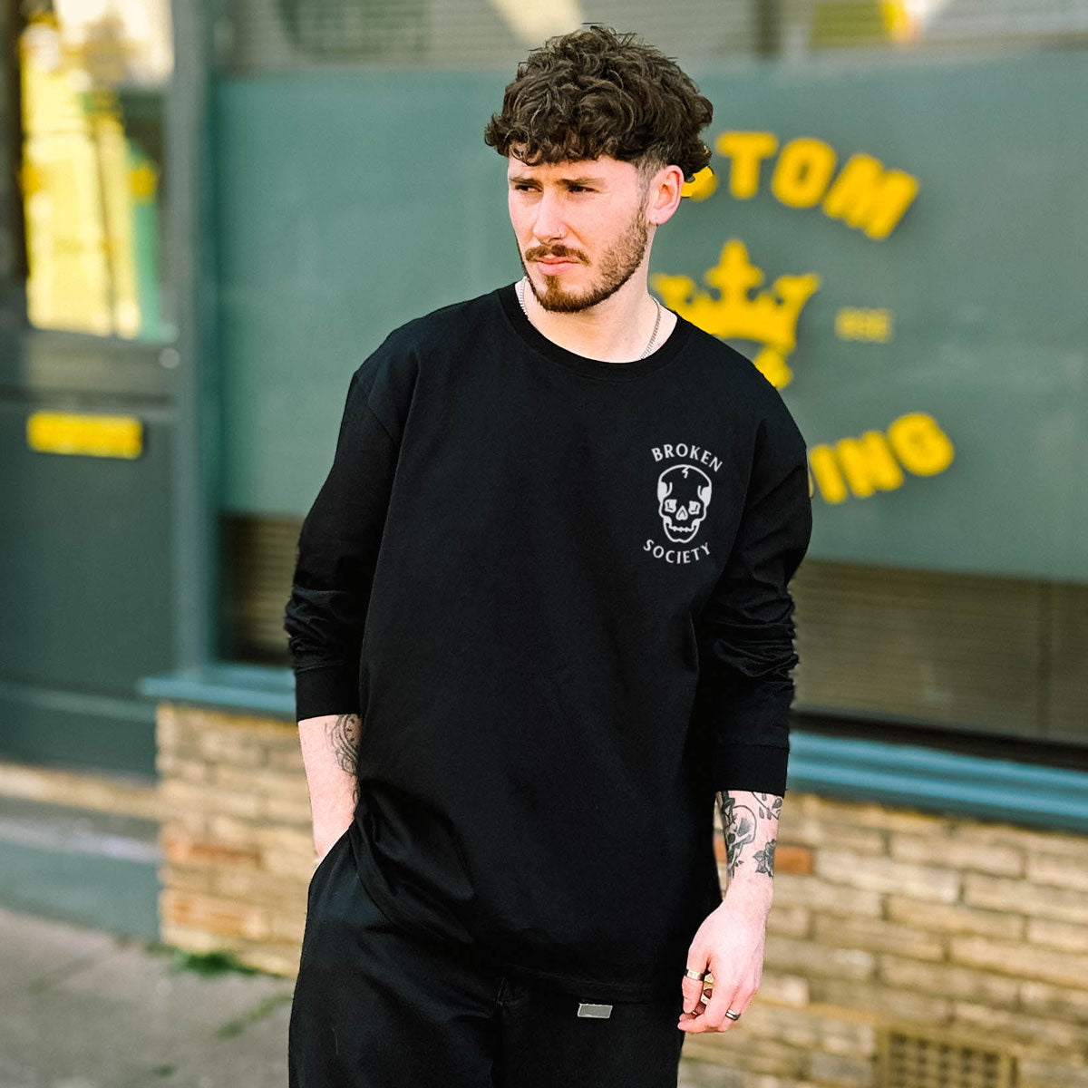 Skull Front Print Long Sleeve T-Shirt (Unisex)-Tattoo Clothing, Tattoo Long Sleeve T-Shirt, EP185L-Broken Society