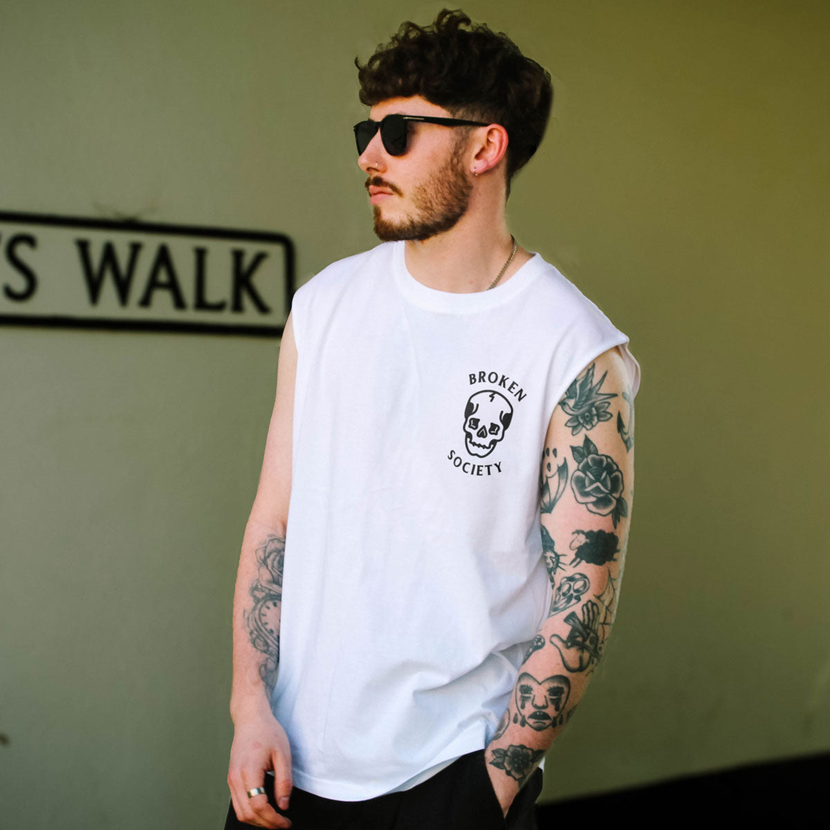 Skull Front Print Sleeveless T-Shirt (Unisex)-Tattoo Clothing, Tattoo Sleeveless T-Shirt, EP01S-Broken Society