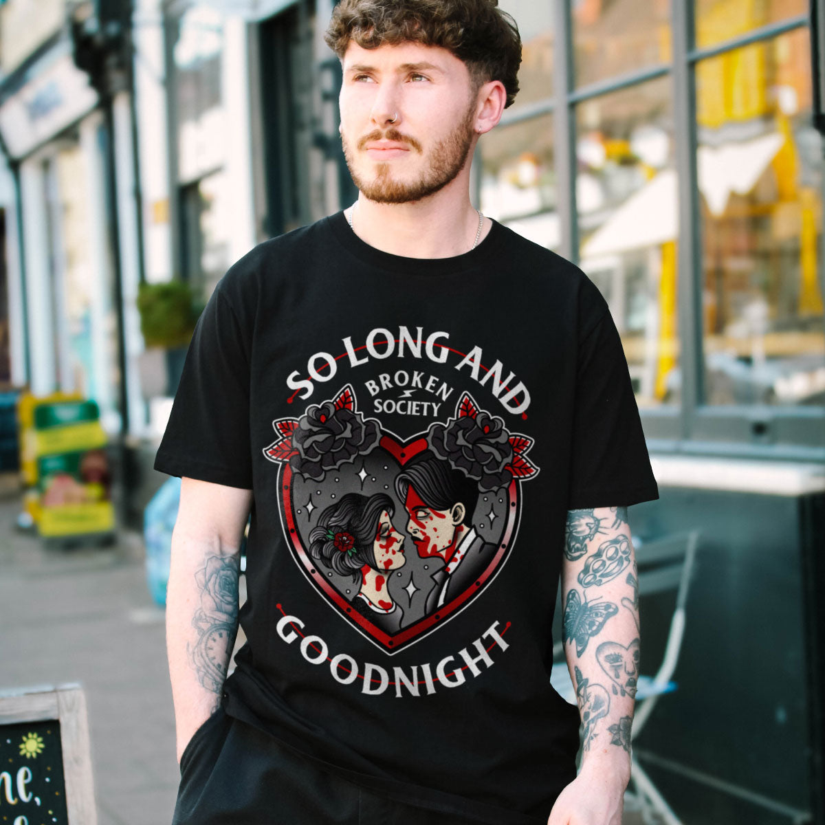 So Long And Goodnight Front Print T-Shirt (Unisex)-Tattoo Clothing, Tattoo T-Shirt, EP01-Broken Society