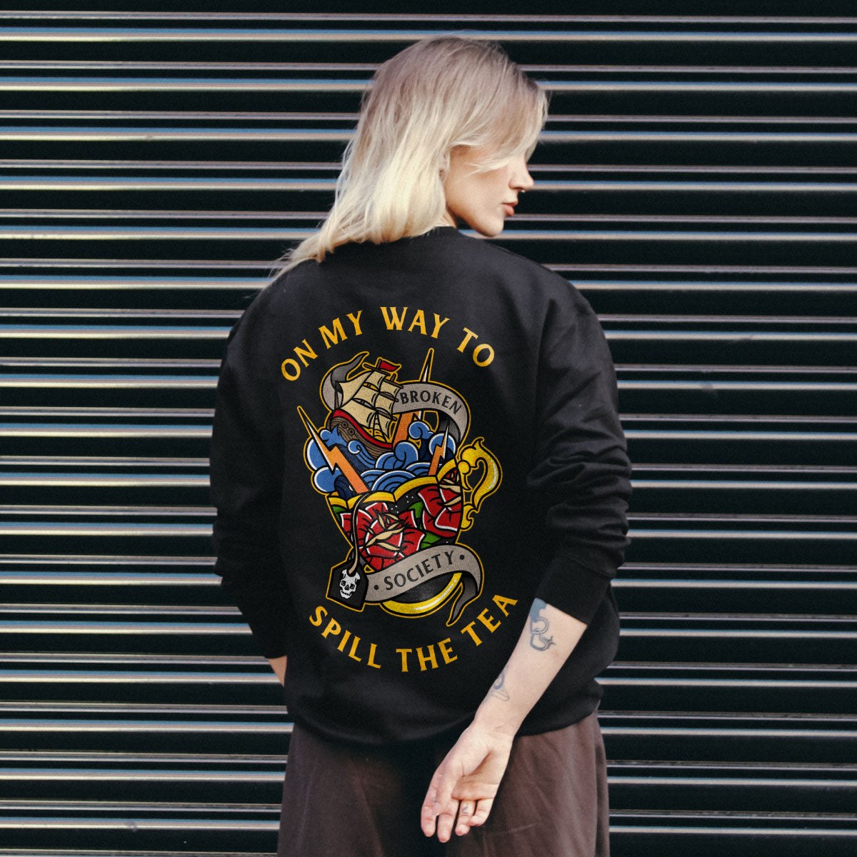 Spill The Tea Sweatshirt (Unisex)-Tattoo Clothing, Tattoo Sweatshirt, JH030-Broken Society