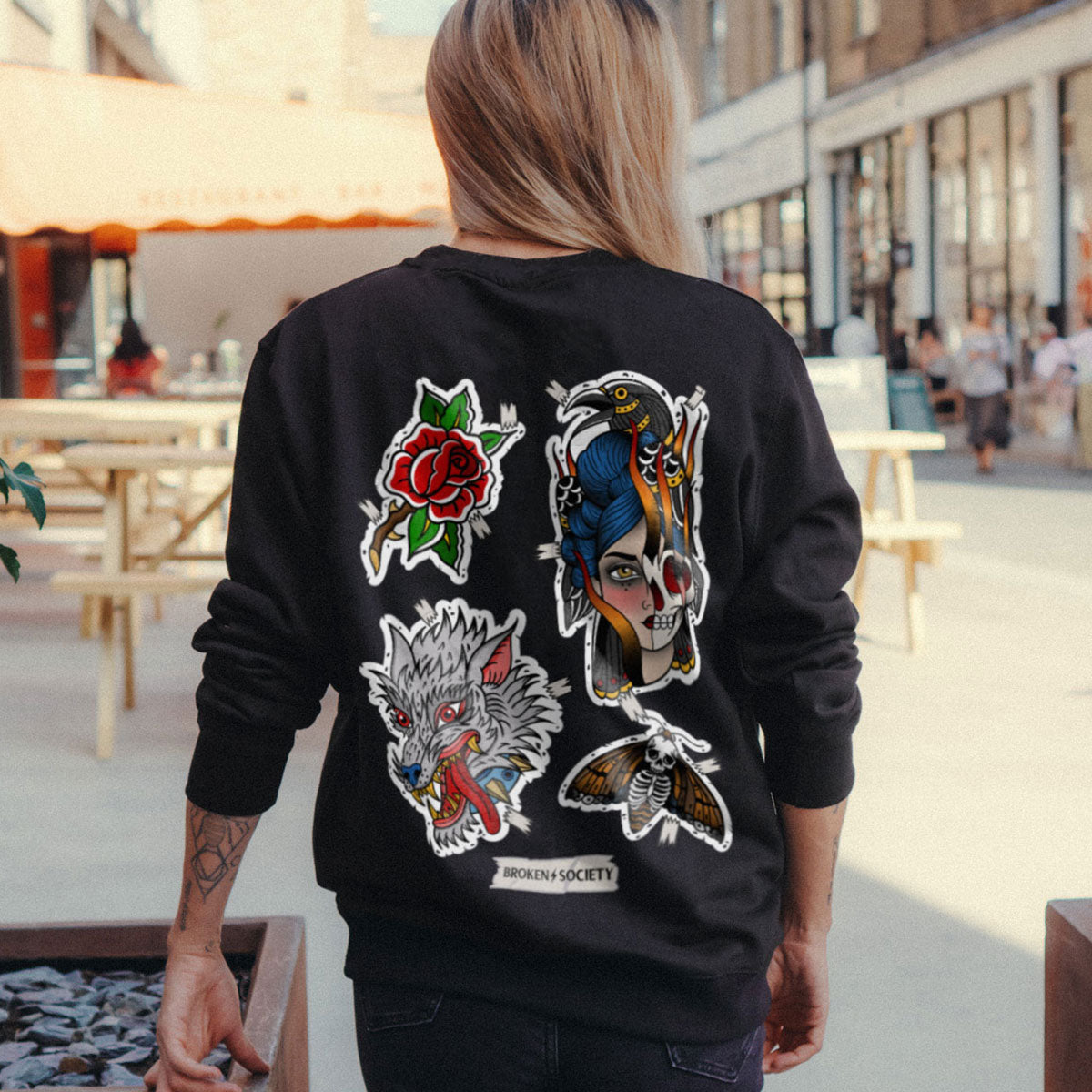 Sticker Flash Sheet Sweatshirt (Unisex)-Tattoo Clothing, Tattoo Sweatshirt, JH030-Broken Society