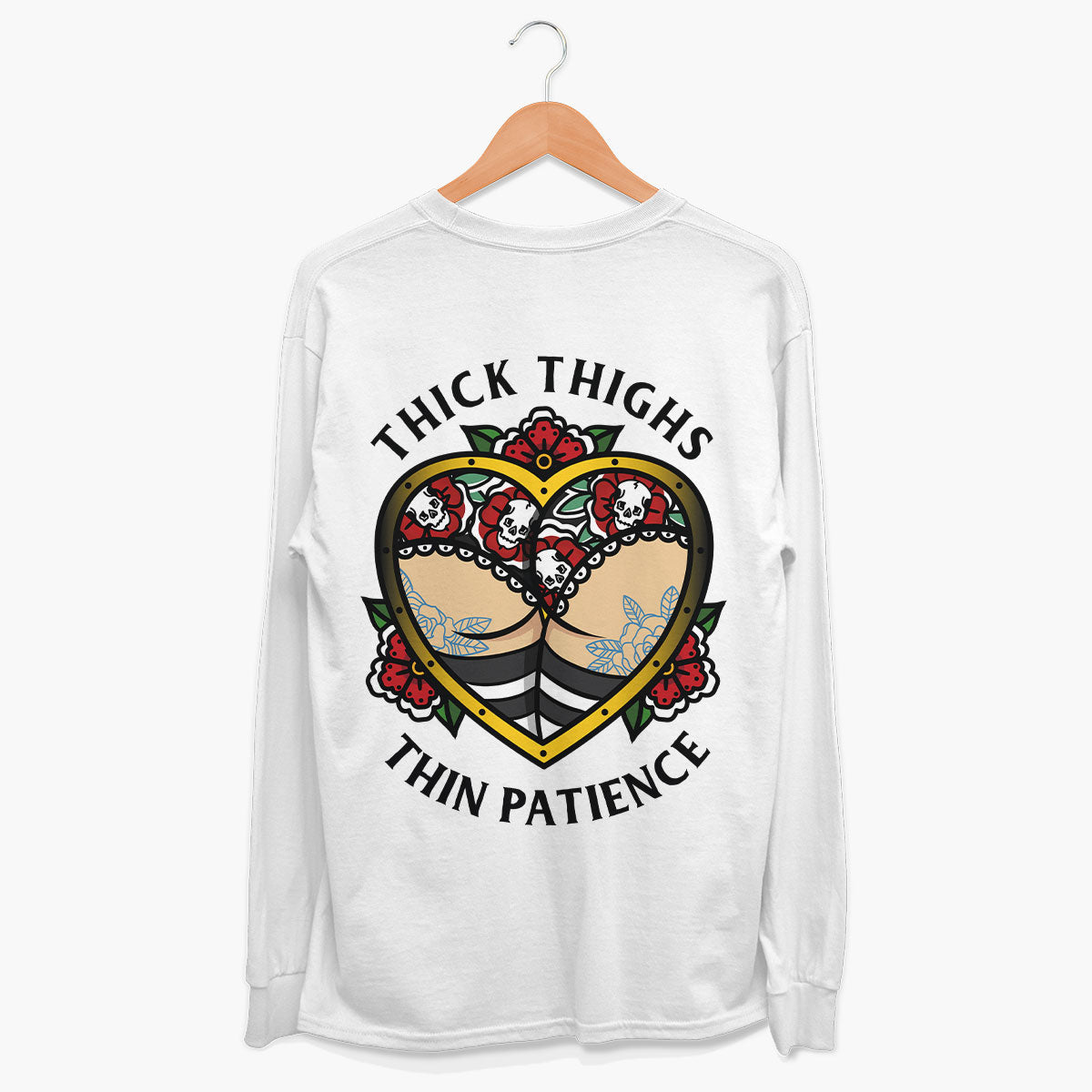 Thick Thighs Thin Patience Long Sleeve T-Shirt (Unisex)-Tattoo Clothing, Tattoo Long Sleeve T-Shirt, EP185L-Broken Society