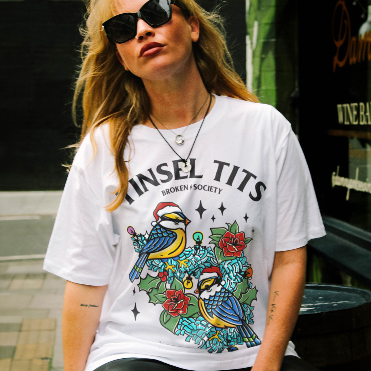 Tinsel Tits Christmas T-Shirt (Unisex)-Tattoo Clothing, Tattoo T-Shirt, EP01-Broken Society