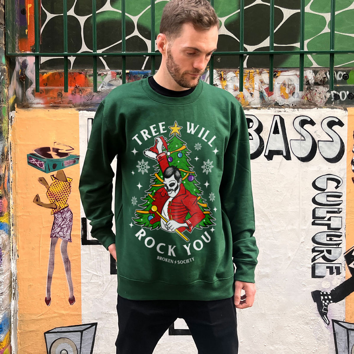 Tree Will Rock You Christmas Jumper (Unisex)-Tattoo Clothing, Tattoo Sweatshirt, JH030-Broken Society