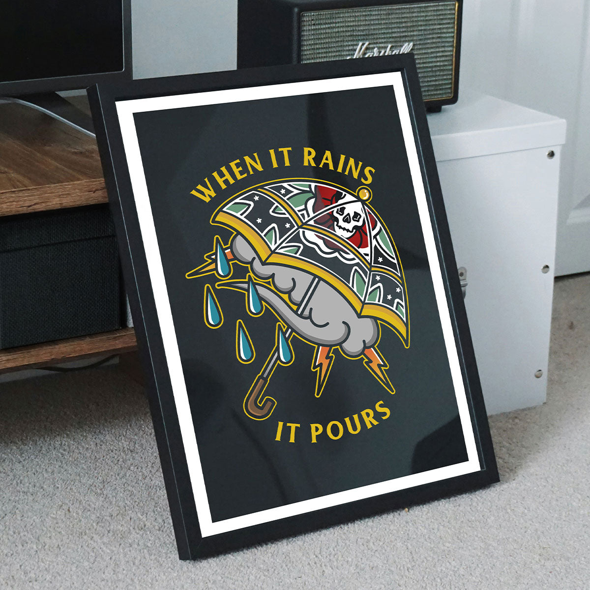 When It Rains It Pours Art Print-Tattoo Apparel, Tattoo Gift, Tattoo Art Print-Broken Society