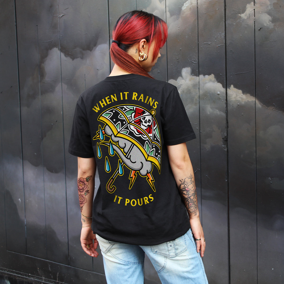 When It Rains It Pours T-Shirt (Unisex)-Tattoo Clothing, Tattoo T-Shirt, EP01-Broken Society