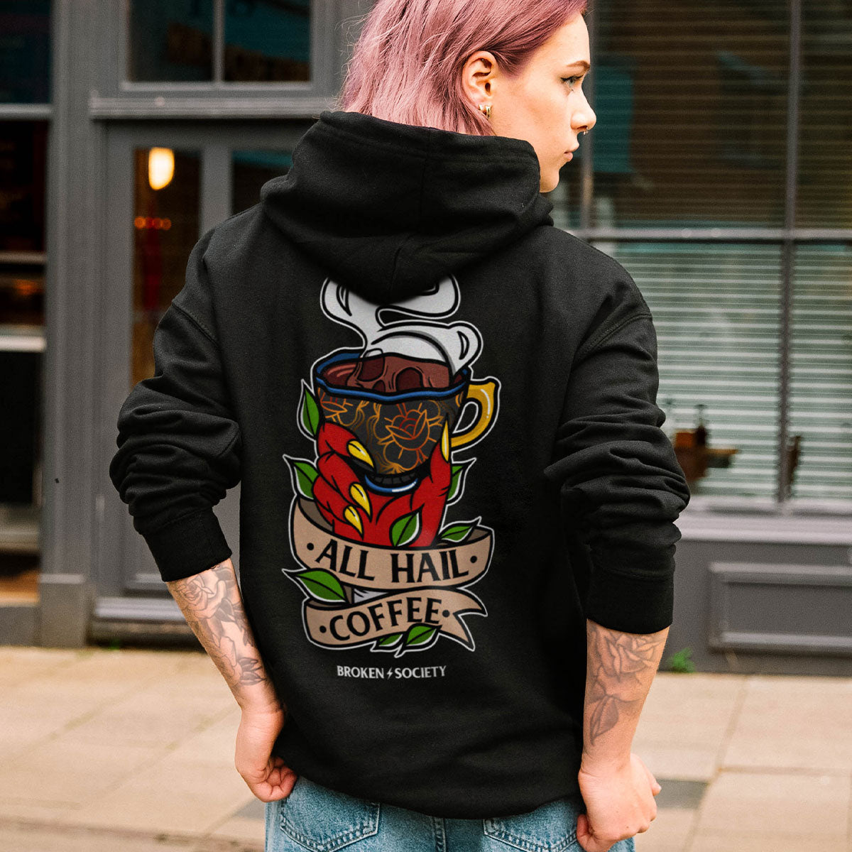 All Hail Coffee Hoodie (Unisex)-Tattoo Clothing, Tattoo Hoodie, JH001-Broken Society
