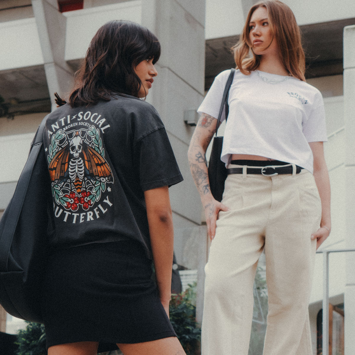 Anti-Social Butterfly Boxy Women's Fit T-Shirt-Tattoo Clothing, Tattoo T-Shirt, EP026-Broken Society