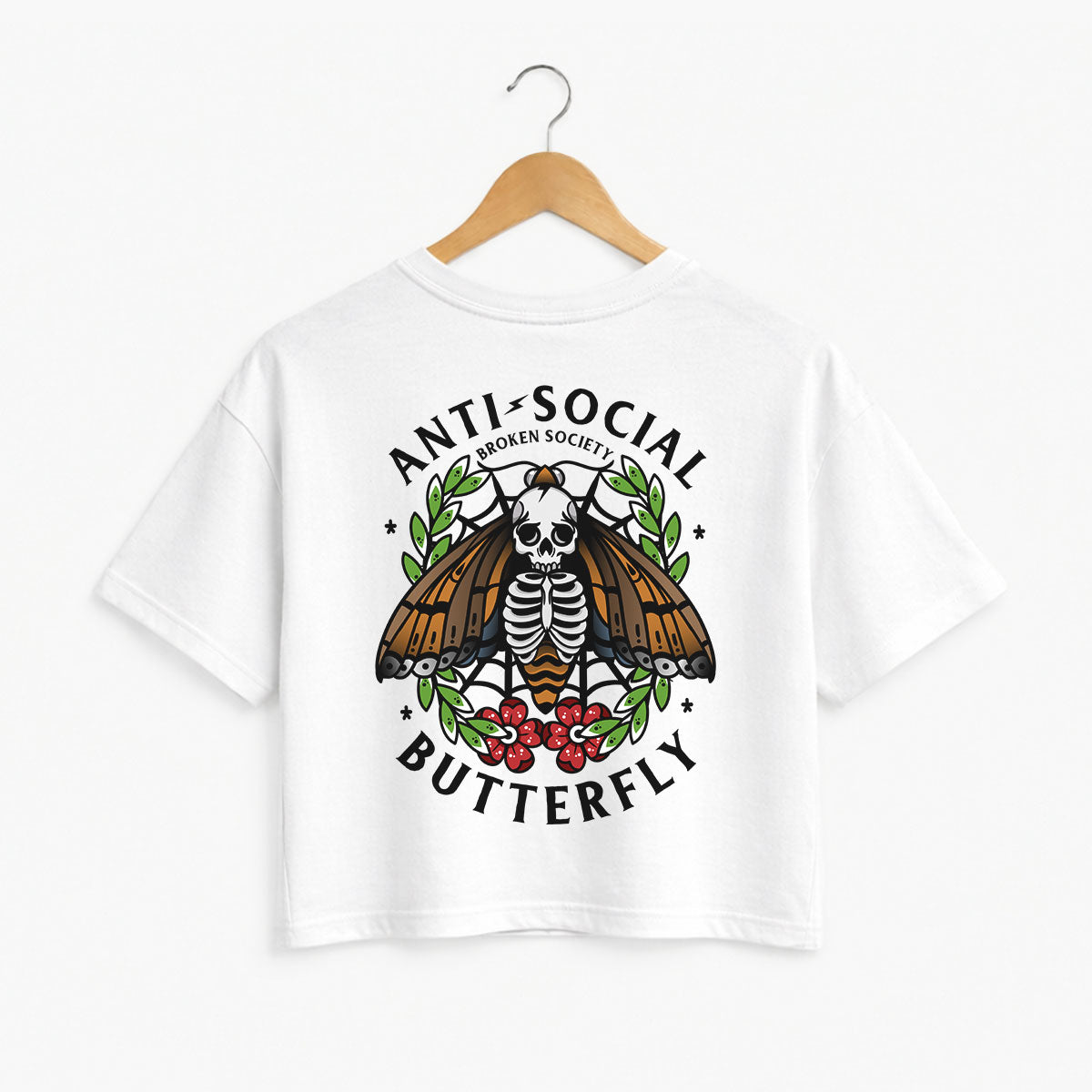 Anti-Social Butterfly Boxy Women's Fit T-Shirt-Tattoo Clothing, Tattoo T-Shirt, EP026-Broken Society