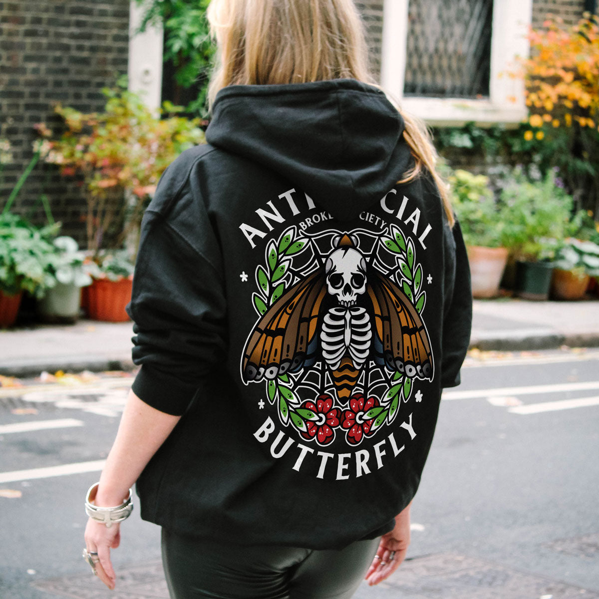 Anti-Social Butterfly Hoodie (Unisex)-Tattoo Clothing, Tattoo Hoodie, JH001-Broken Society