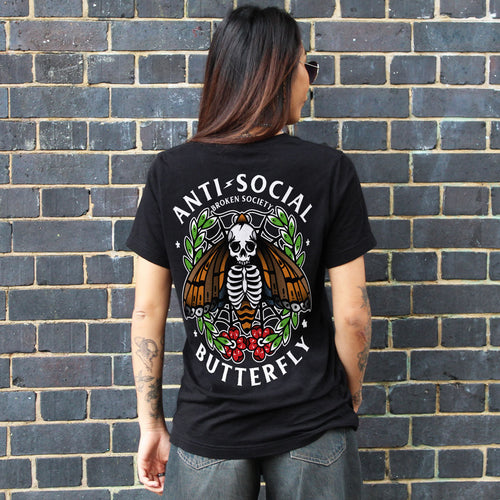 Anti-Social Butterfly T-shirt (Unisex)-Tattoo Clothing, Tattoo T-Shirt, EP01-Broken Society