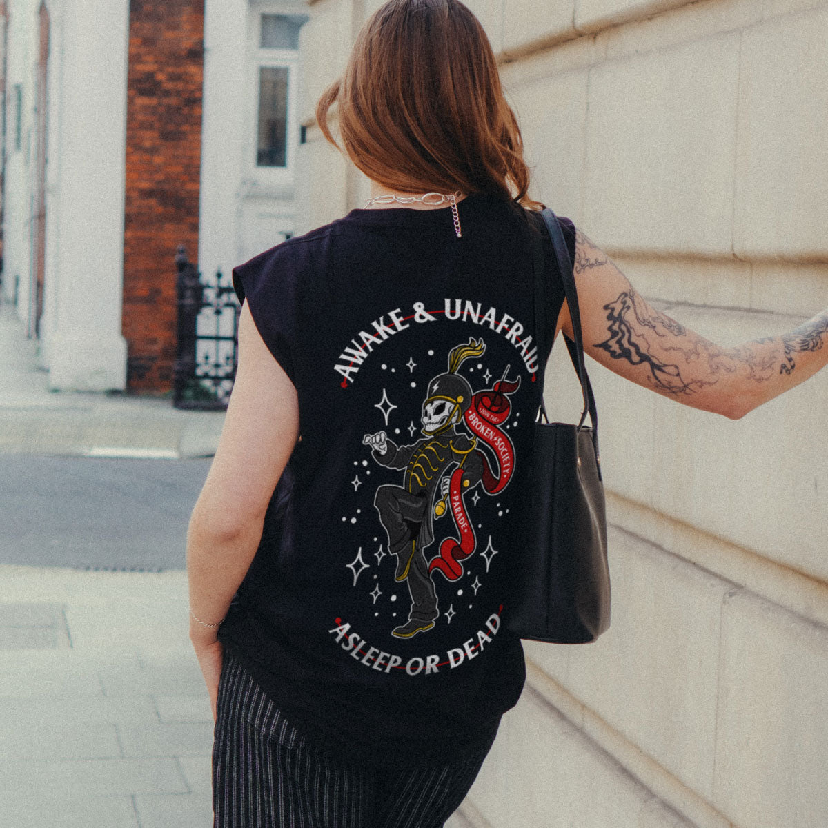Awake And Unafraid Sleeveless T-Shirt (Unisex)-Tattoo Clothing, Tattoo Sleeveless T-Shirt, EP01S-Broken Society