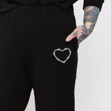 Load image into Gallery viewer, Barbed Wire Heart Embroidered Joggers (Unisex)-Tattoo Clothing, Tattoo Joggers, JH072-Broken Society