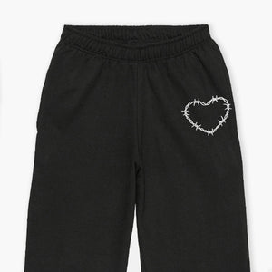 Barbed Wire Heart Embroidered Joggers (Unisex)-Tattoo Clothing, Tattoo Joggers, JH072-Broken Society