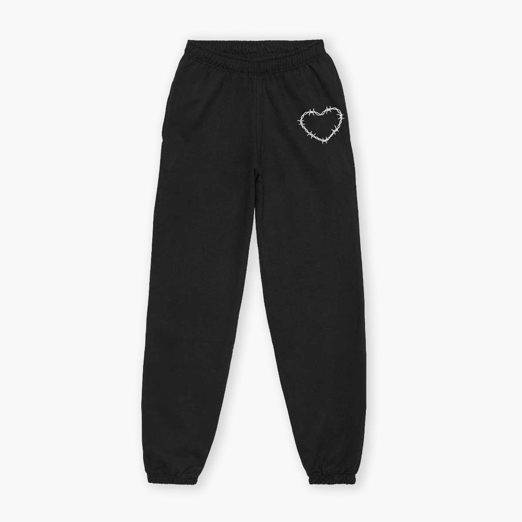 Barbed Wire Heart Embroidered Joggers (Unisex)-Tattoo Clothing, Tattoo Joggers, JH072-Broken Society