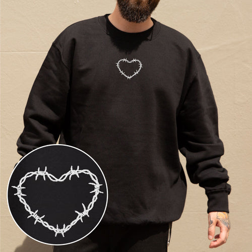 Barbed Wire Heart Embroidered Sweatshirt (Unisex)-Tattoo Clothing, Tattoo Sweatshirt, JH030-Broken Society