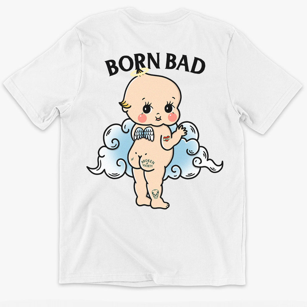 Born Bad Angel Kids T-Shirt (Unisex)-Tattoo Clothing, Tattoo Kids Shirt, Mini Creator-Broken Society