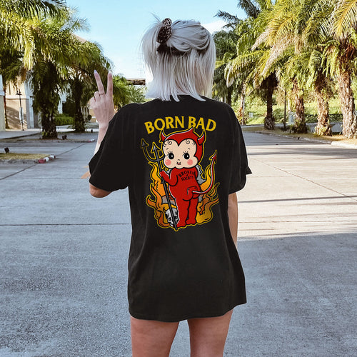 Born Bad Devil T-shirt (Unisex)-Tattoo Clothing, Tattoo T-Shirt, N03-Broken Society