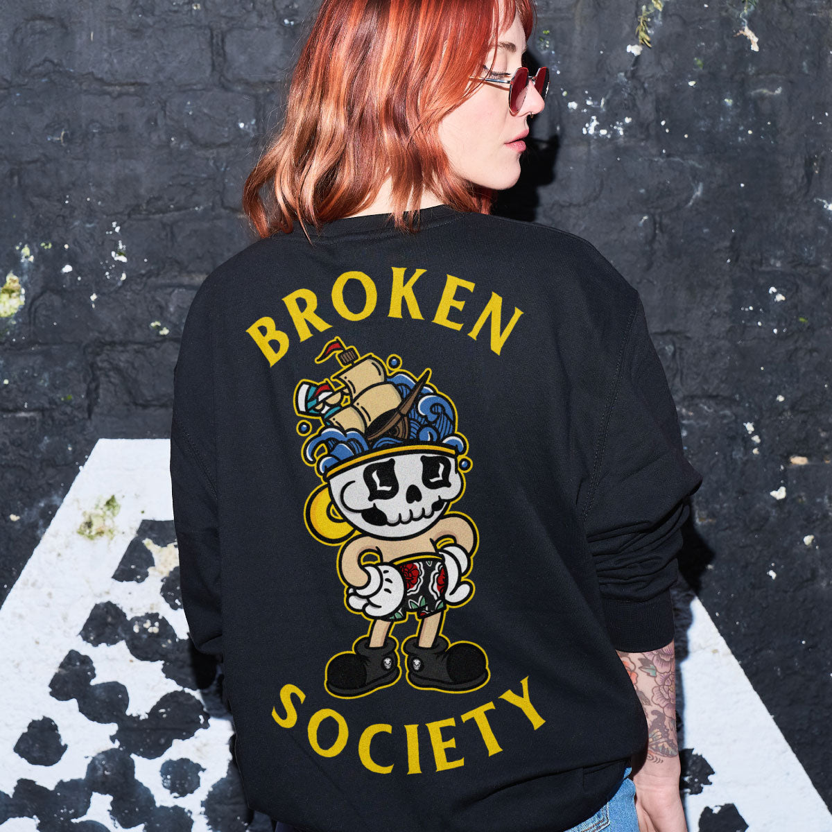 Broken Benny Sweatshirt (Unisex)-Tattoo Clothing, Tattoo Sweatshirt, JH030-Broken Society