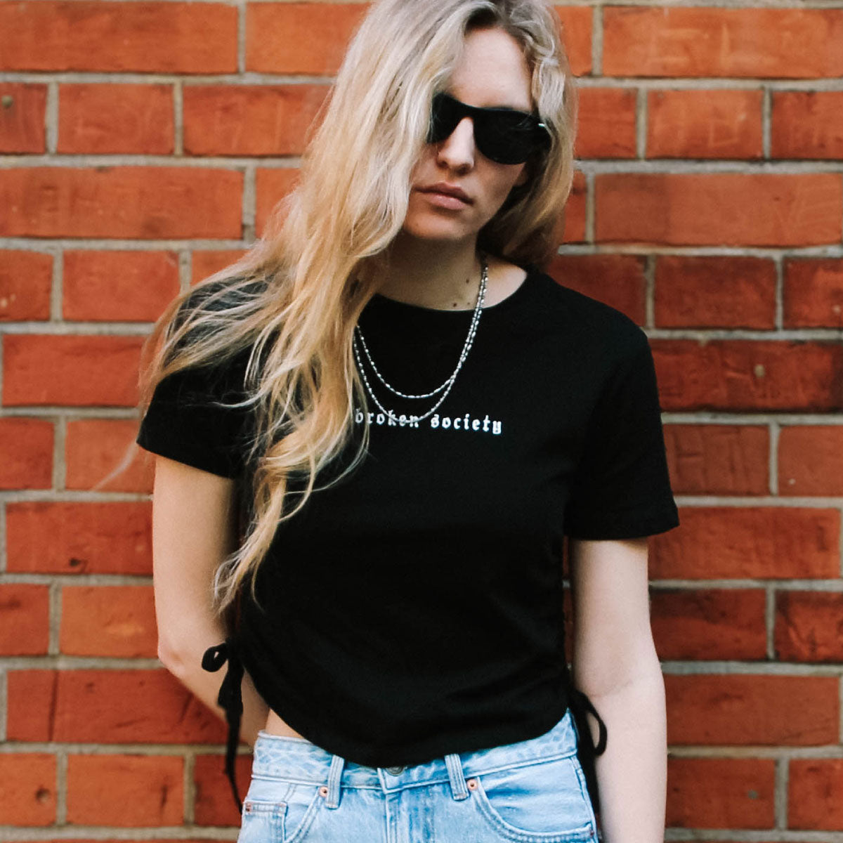 Broken Society Ruched Tie Crop T-Shirt-Tattoo Clothing, Ruched Tie Detail Crop T-Shirt, TR069-Broken Society