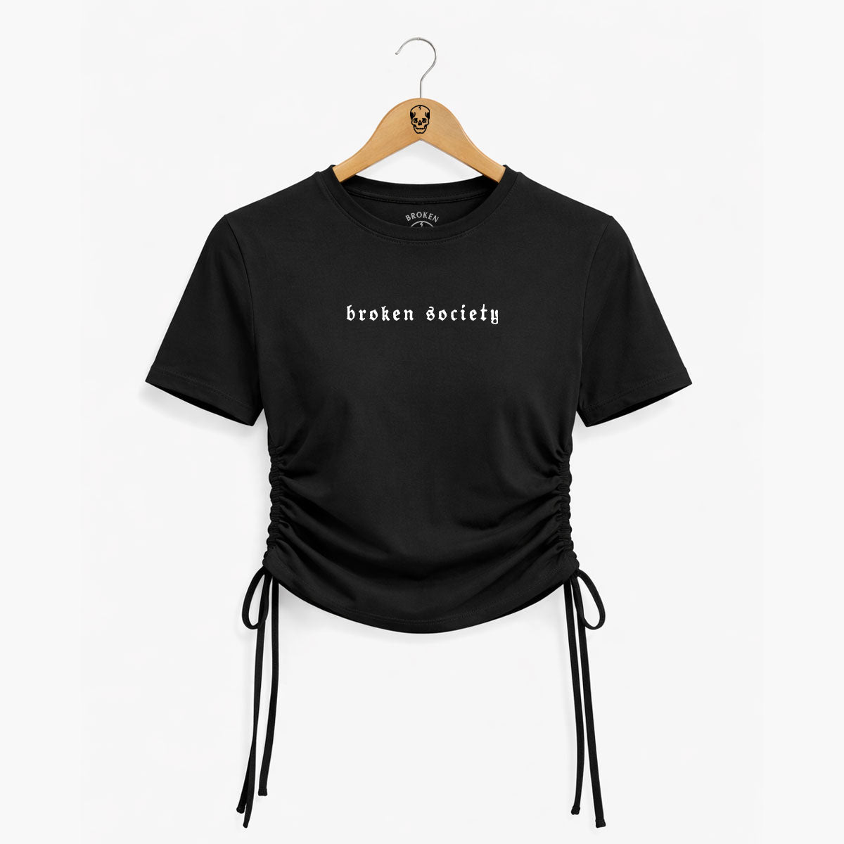 Broken Society Ruched Tie Crop T-Shirt-Tattoo Clothing, Ruched Tie Detail Crop T-Shirt, TR069-Broken Society
