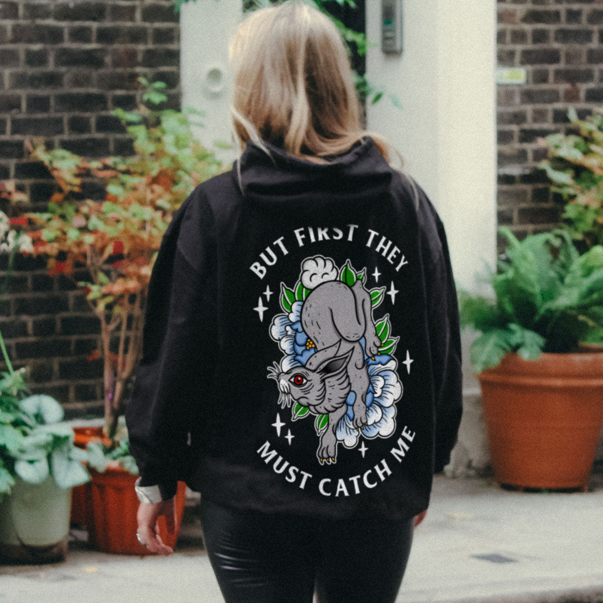 But First They Must Catch Me Hoodie (Unisex)-Tattoo Clothing, Tattoo Hoodie, JH001-Broken Society