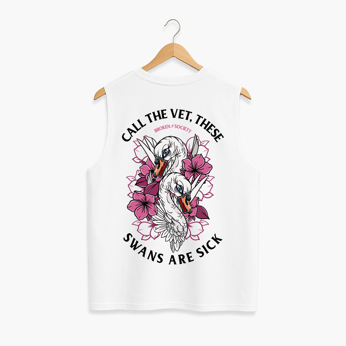 Call The Vet, These Swans Are Sick Sleeveless T-Shirt (Unisex)-Tattoo Clothing, Tattoo Sleeveless T-Shirt, EP01S-Broken Society