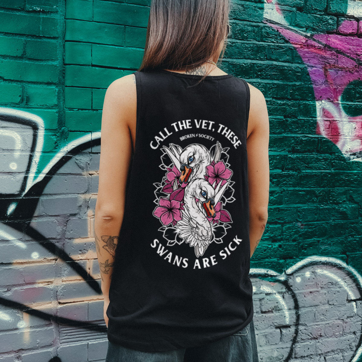 Call The Vet, These Swans Are Sick Tank (Unisex)-Tattoo Clothing, Tattoo Tank, 03980-Broken Society