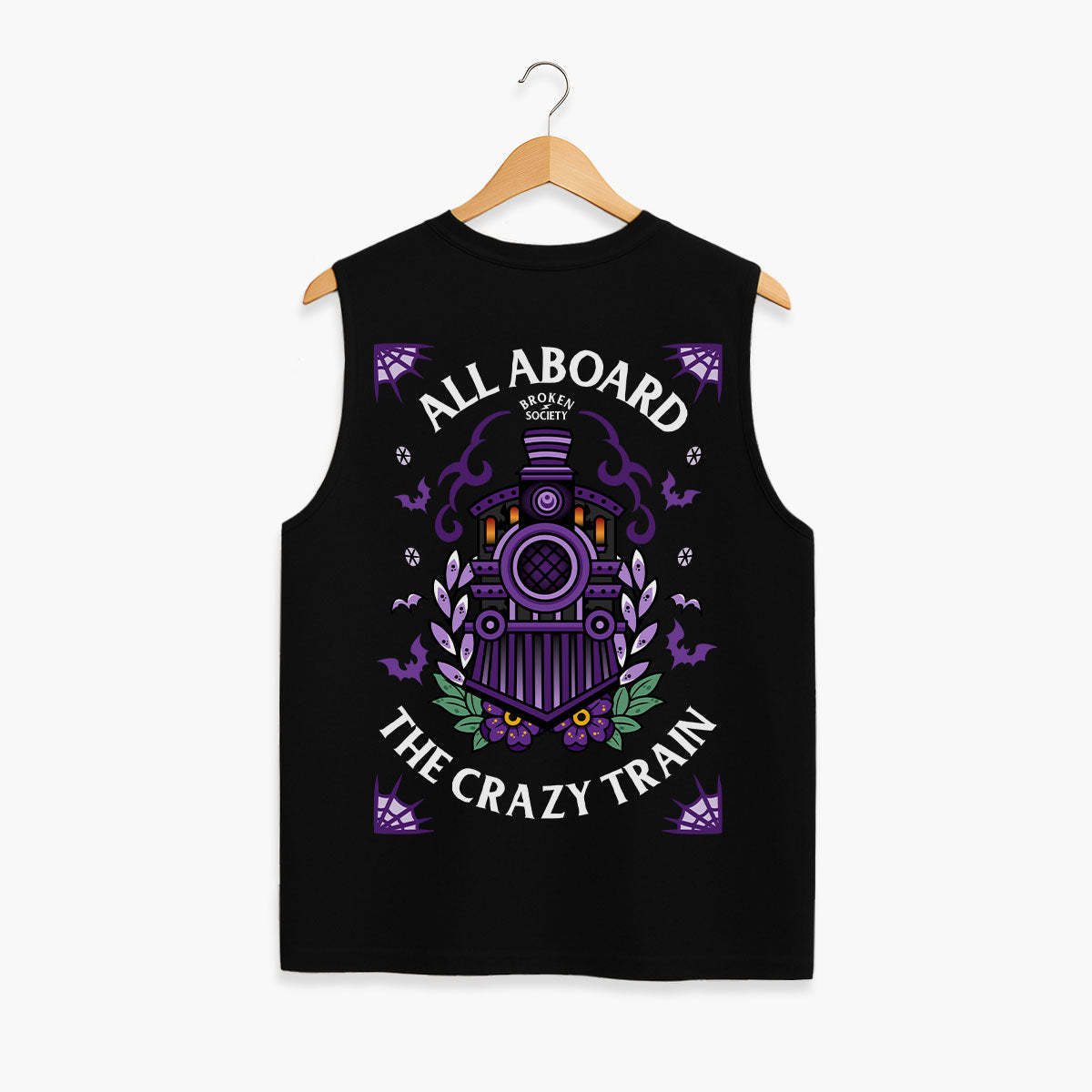 Crazy Train Sleeveless T-Shirt (Unisex)-Tattoo Clothing, Tattoo Sleeveless T-Shirt, EP01S-Broken Society