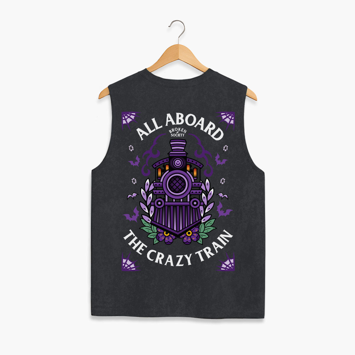 Crazy Train Sleeveless T-Shirt (Unisex)-Tattoo Clothing, Tattoo Sleeveless T-Shirt, EP01S-Broken Society