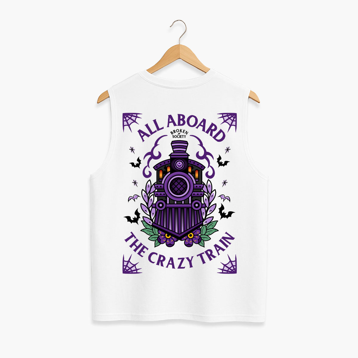 Crazy Train Sleeveless T-Shirt (Unisex)-Tattoo Clothing, Tattoo Sleeveless T-Shirt, EP01S-Broken Society