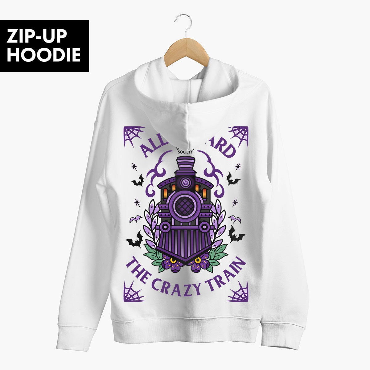 Crazy Train Zip-Up Hoodie (Unisex)-Tattoo Clothing, Tattoo Zip-Up Hoodie, JH050-Broken Society