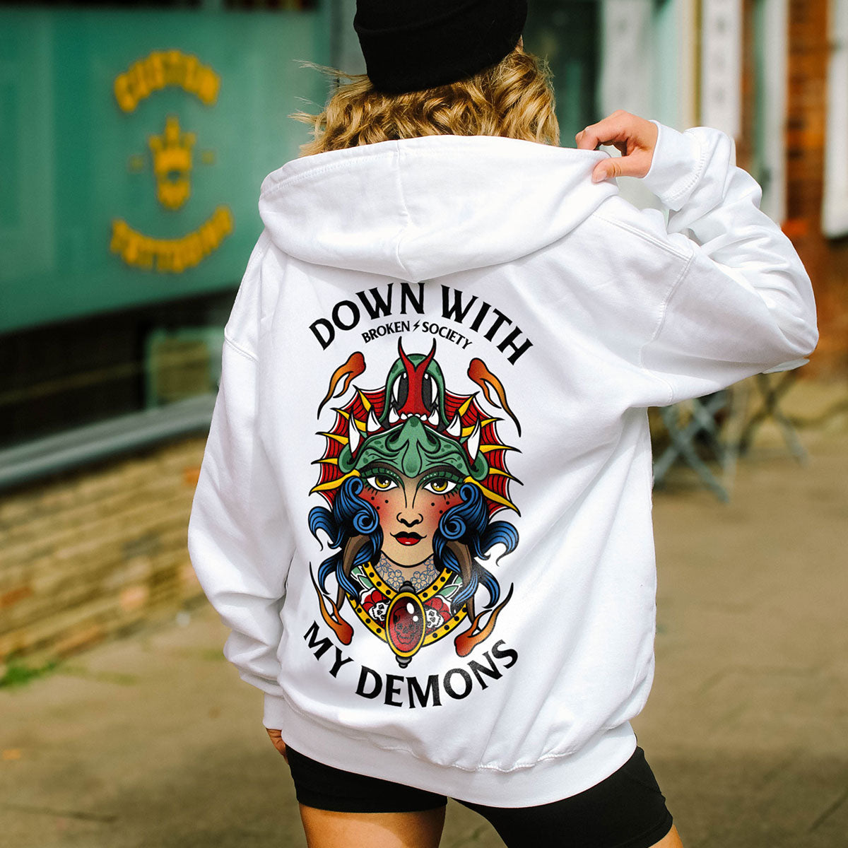 Down With My Demons Hoodie (Unisex)-Tattoo Clothing, Tattoo Hoodie, JH001-Broken Society