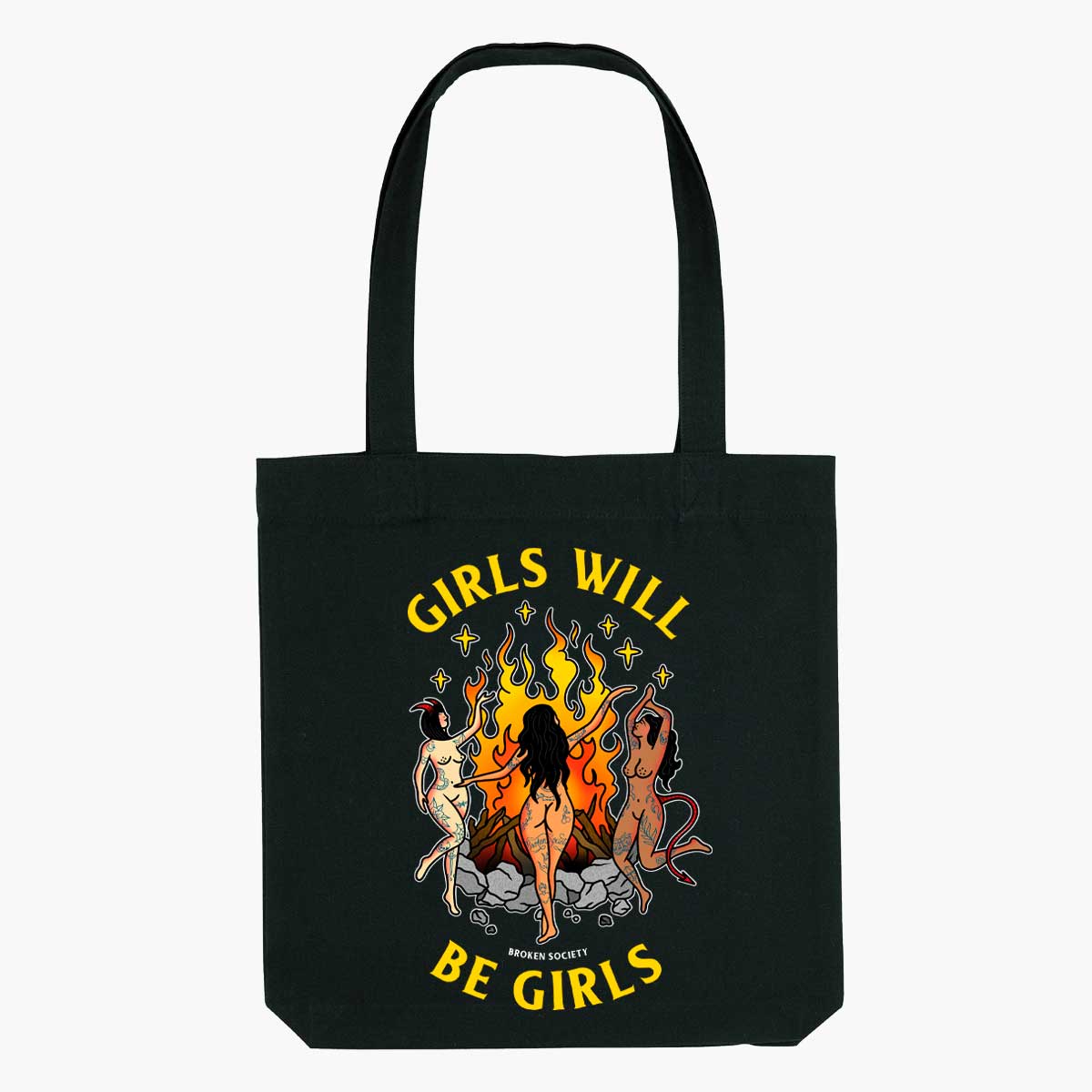 Girls Will Be Girls Strong-As-Hell Tote Bag-Tattoo Apparel, Tattoo Accessories, Tattoo Gift, Tattoo Tote Bag-Broken Society