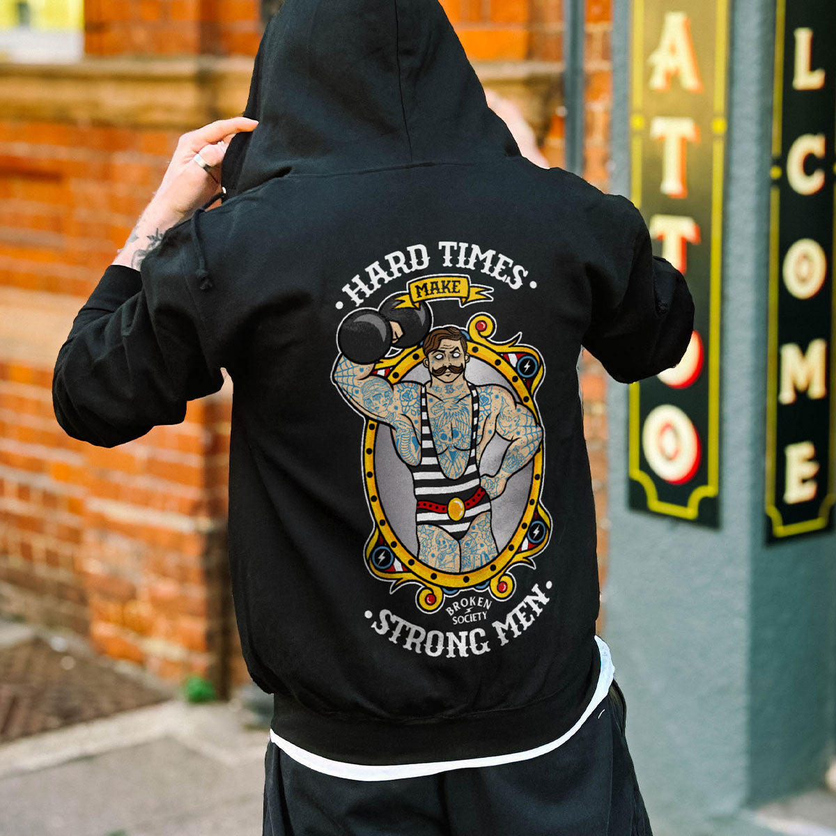 Hard Times Make Strong Men Hoodie (Unisex)-Tattoo Clothing, Tattoo Hoodie, JH001-Broken Society