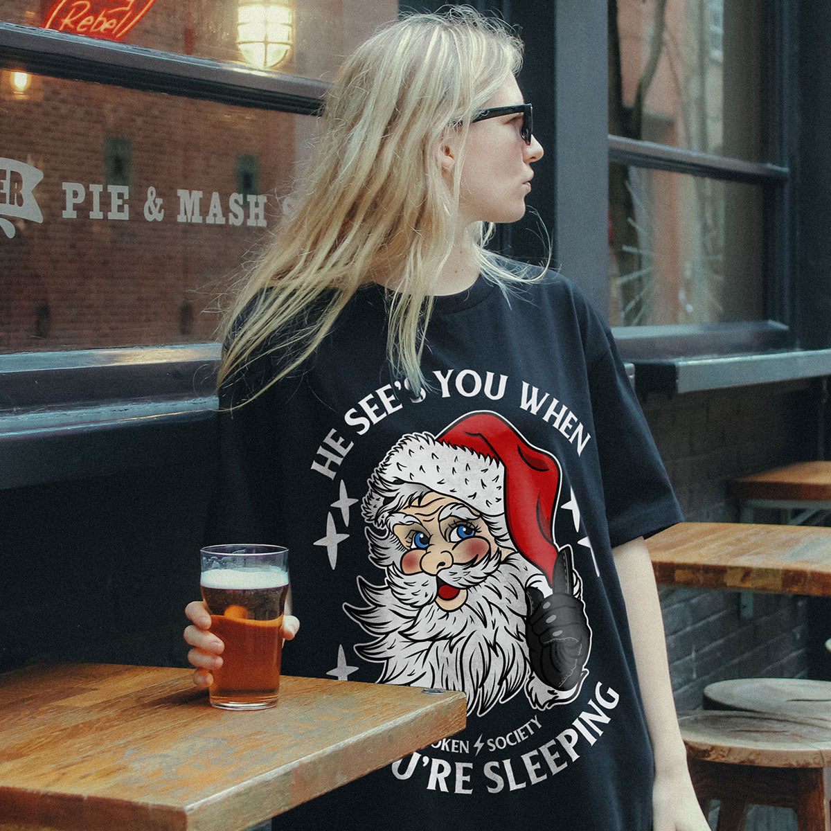 He Sees You When You're Sleeping Christmas T-Shirt (Unisex)-Tattoo Clothing, Tattoo T-Shirt, EP01-Broken Society