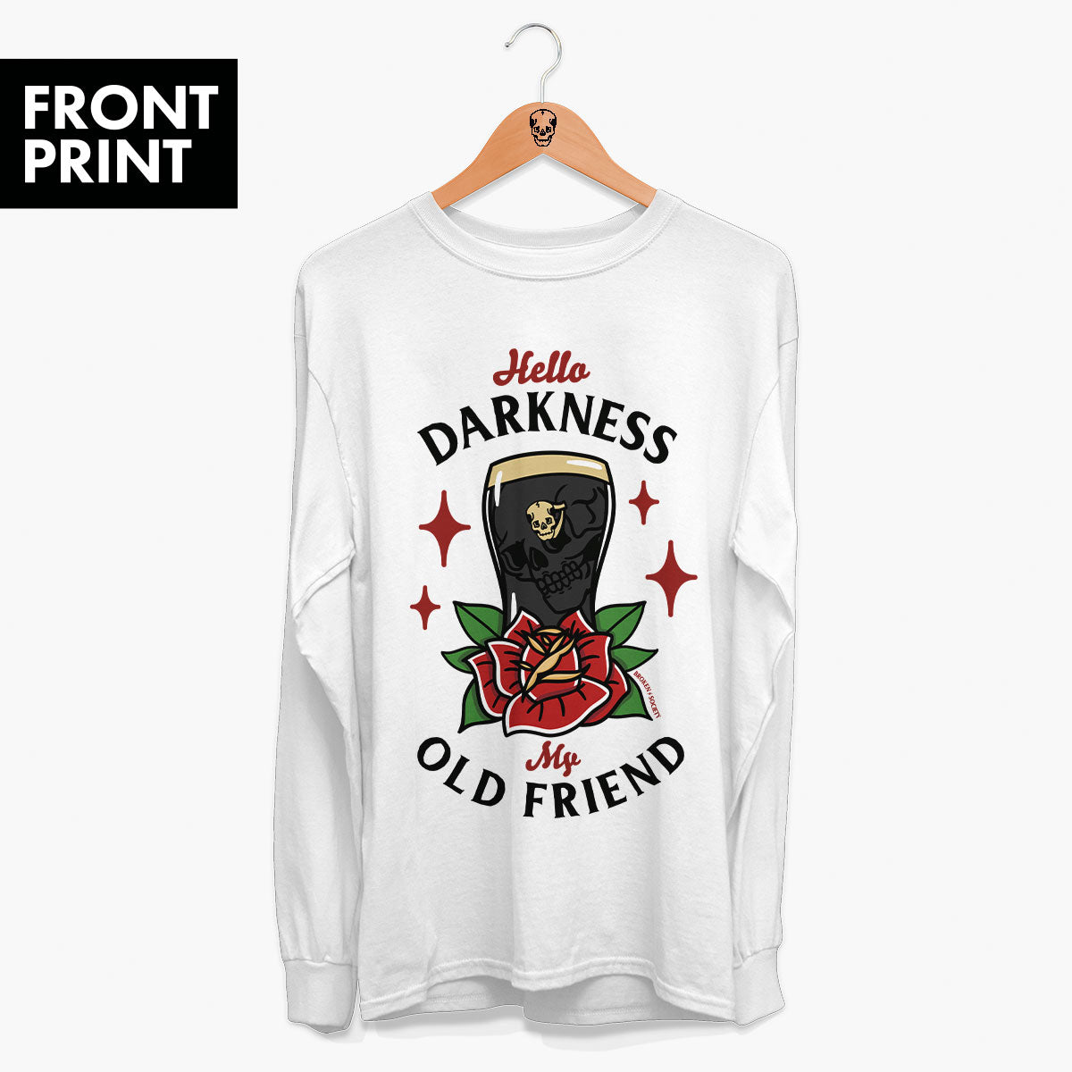 Hello Darkness Front Print Long Sleeve T-Shirt (Unisex)-Tattoo Clothing, Tattoo Long Sleeve T-Shirt, EP185L-Broken Society