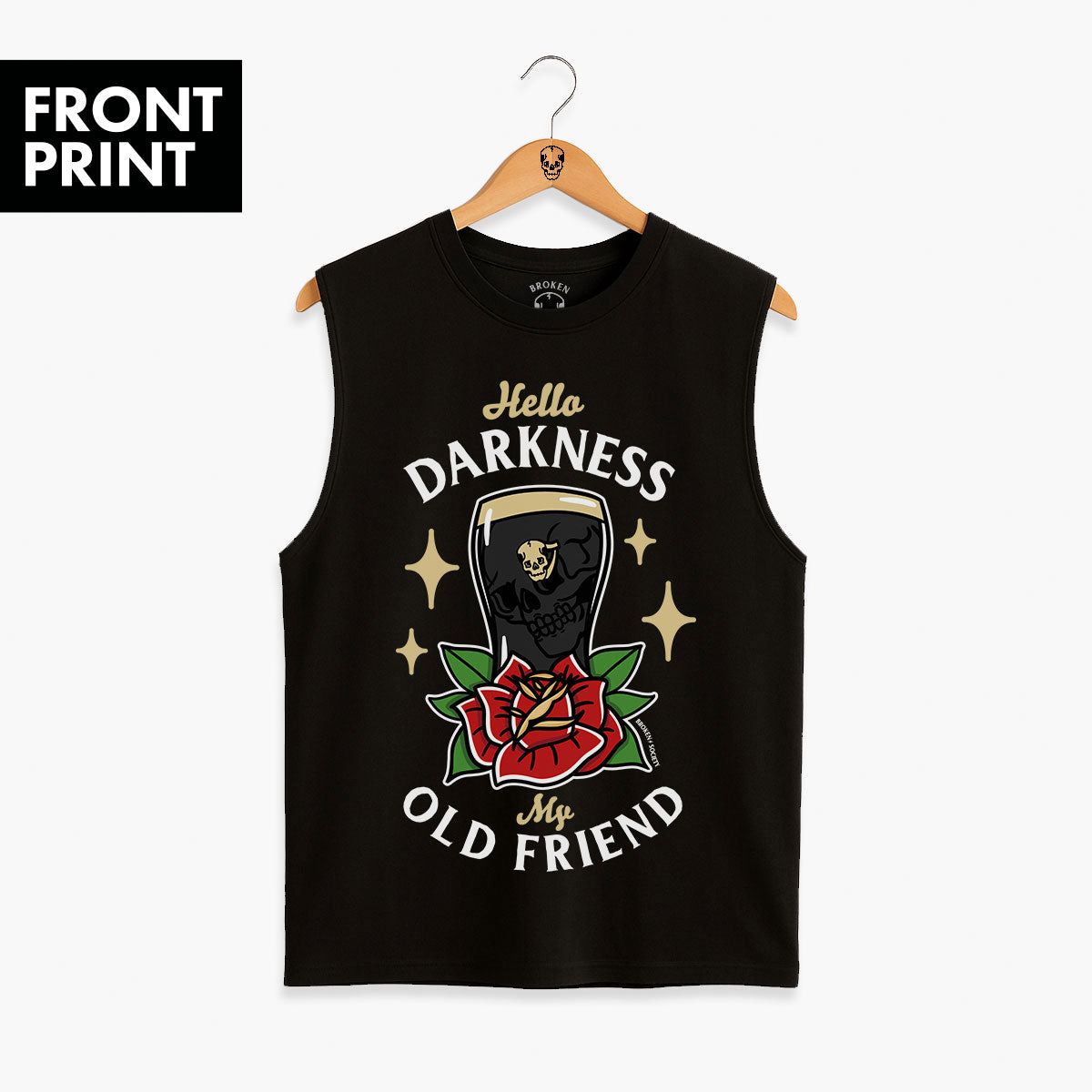 Hello Darkness Front Print Sleeveless T-Shirt (Unisex)-Tattoo Clothing, Tattoo Sleeveless T-Shirt, EP01S-Broken Society