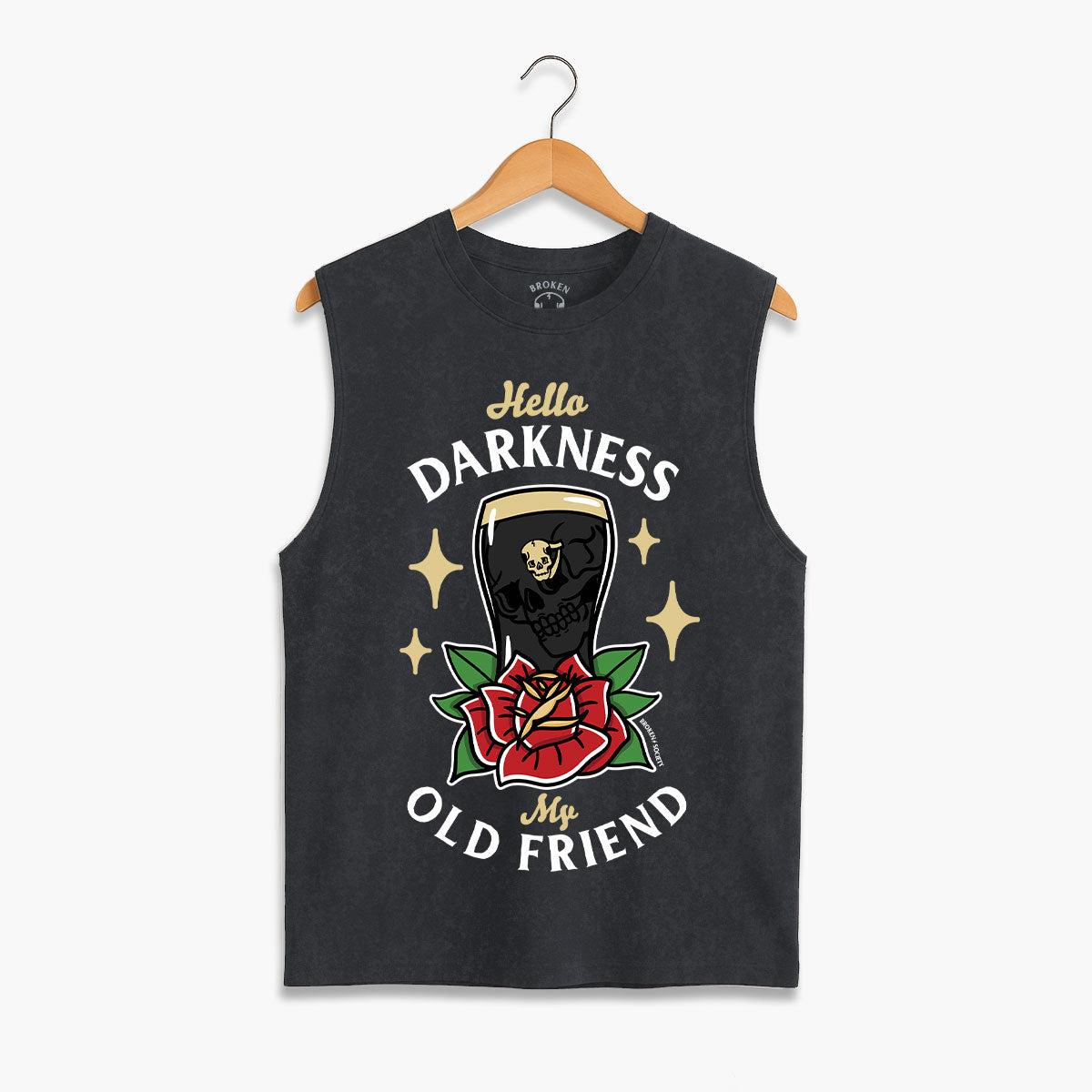 Hello Darkness Front Print Sleeveless T-Shirt (Unisex)-Tattoo Clothing, Tattoo Sleeveless T-Shirt, EP01S-Broken Society