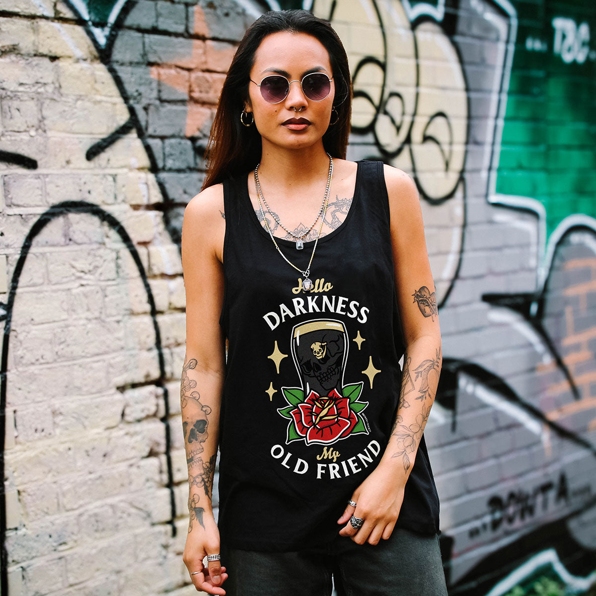 Hello Darkness Front Print Tank (Unisex)-Tattoo Clothing, Tattoo Tank, 03980-Broken Society