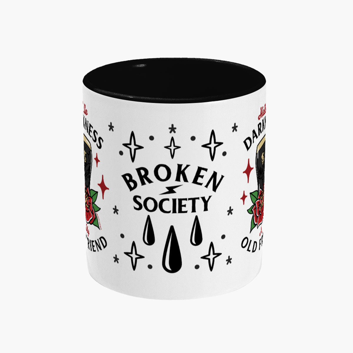 Hello Darkness Mug-Tattoo Apparel, Tattoo Accessories, Tattoo Gift, Tattoo Coffee Mug, 11oz White Ceramic-Broken Society