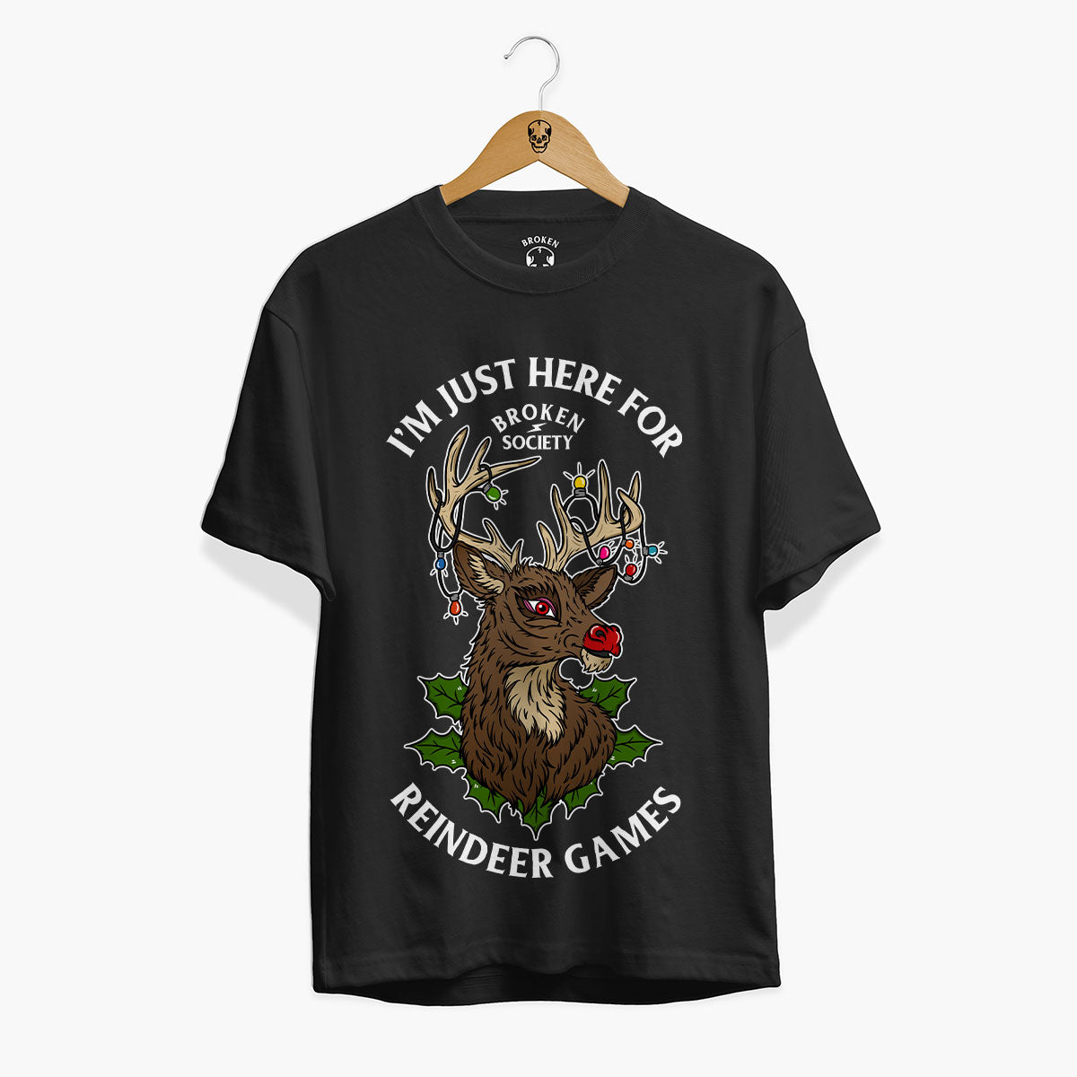 I'm Just Here For Reindeer Games Christmas T-Shirt (Unisex)-Tattoo Clothing, Tattoo T-Shirt, EP01-Broken Society