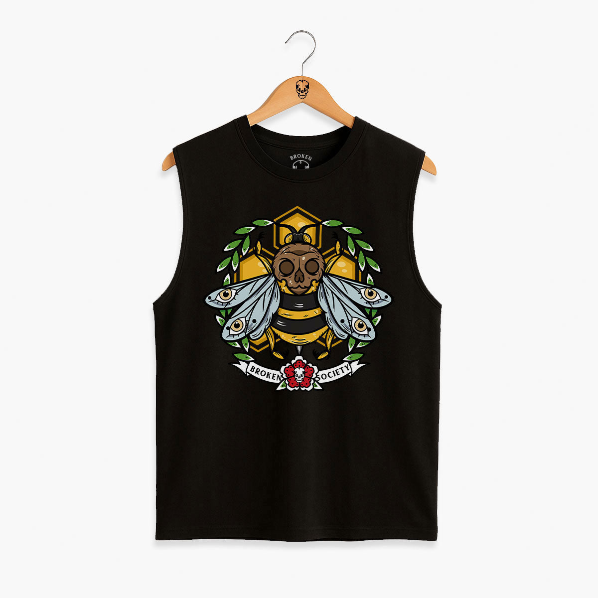 Killer Bee Sleeveless T-Shirt (Unisex)-Tattoo Clothing, Tattoo Sleeveless T-Shirt, EP01S-Broken Society