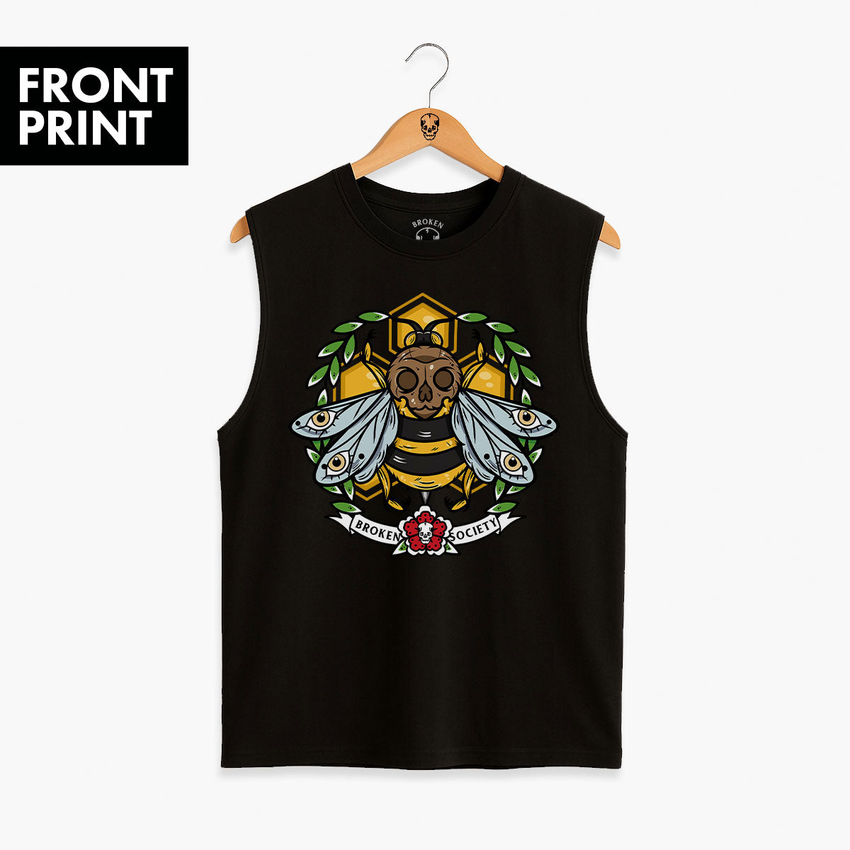 Killer Bee Sleeveless T-Shirt (Unisex)-Tattoo Clothing, Tattoo Sleeveless T-Shirt, EP01S-Broken Society