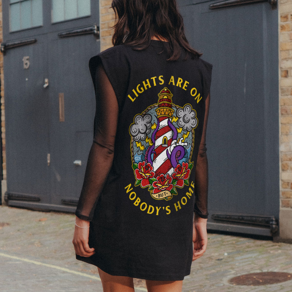 Lights Are On But Nobody's Home Sleeveless T-Shirt (Unisex)-Tattoo Clothing, Tattoo Sleeveless T-Shirt, EP01S-Broken Society