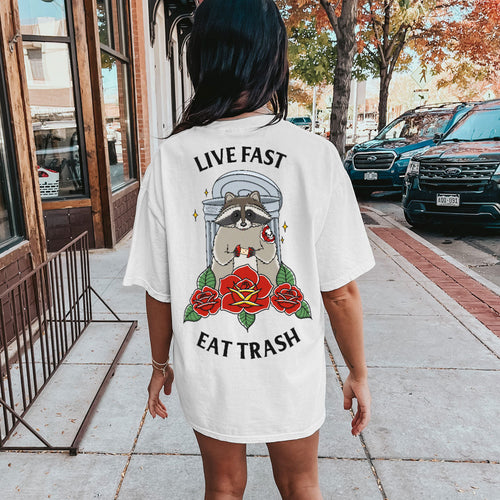 Live Fast Eat Trash T-shirt (Unisex)-Tattoo Clothing, Tattoo T-Shirt, N03-Broken Society